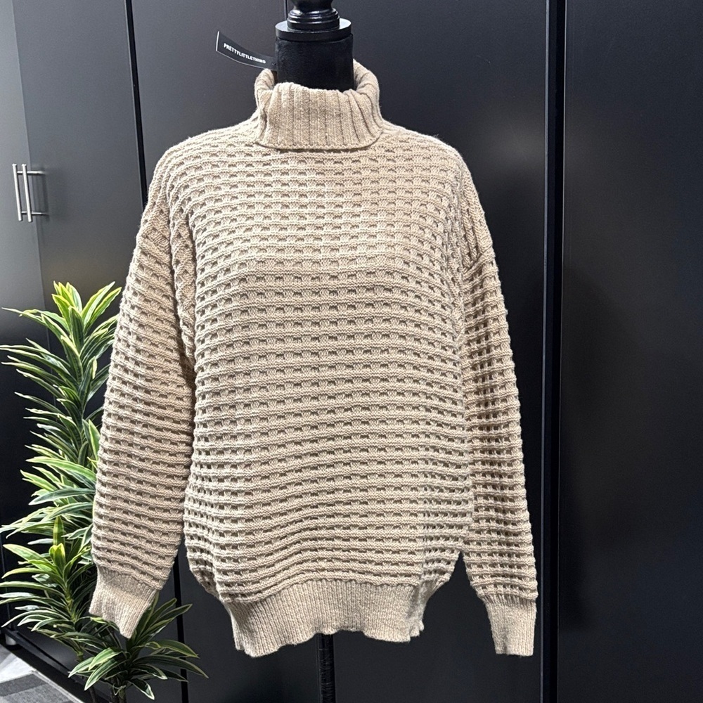 PrettyLittleThing Oversized roll neck sweater,square knit,soft,warm,Cappuccino